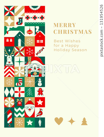 Merry Christmas Greeting Card with Nutcracker, Santa, and Reindeer, Festive Vector Illustration Merry Christmas Greeting Card with Nutcracker, Santa, and Reindeer, Festive Vector Illustration 131954526