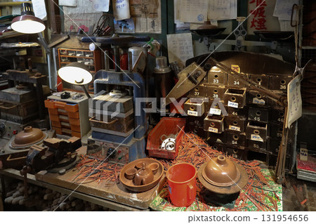 Rusty Industrial Workshop Scene With Press, Lathe, Rusty Industrial Workshop Scene With Press, Lathe, 131954656