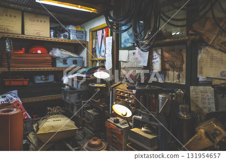 Rusty Industrial Workshop Scene With Press, Lathe, Rusty Industrial Workshop Scene With Press, Lathe, 131954657