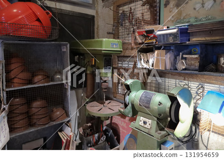 Rusty Industrial Workshop Scene With Press, Lathe, Rusty Industrial Workshop Scene With Press, Lathe, 131954659