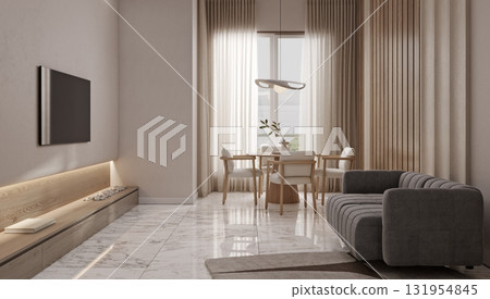 Blank TV screen in modern light interior with white sofa in stylish mock up, front view. TV in living room interior background, empty TV display template, 3d render Blank TV screen in modern light interior with white sofa in stylish mock up, front view. TV in living room interior background, empty TV display template, 3d render 131954845