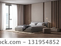 Modern minimalistic bedroom interior design, 3d visualization 131954852