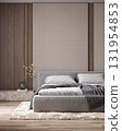 Stylish mockup, cozy modern bedroom interior background, empty wall mockup,  3d render 131954853