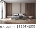 Front view minimalistic bedroom interior mockup, 3d render 131954855
