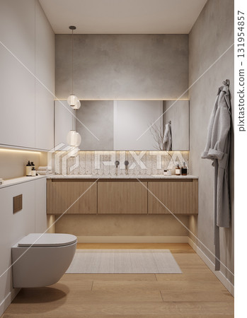 Modern bathroom interior mockup, 3d rendering Modern bathroom interior mockup, 3d rendering 131954857
