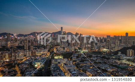 Oct 3 2025 Twilight Skyline View Over Kowloon, Hong Kong 131954880