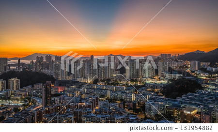 Oct 3 2025 Twilight Skyline View Over Kowloon, Hong Kong 131954882