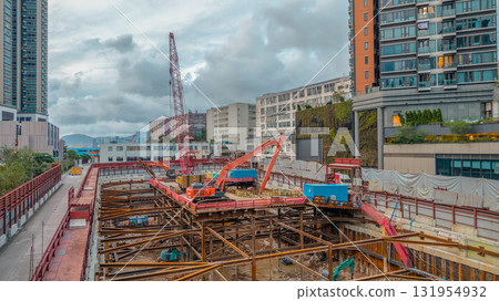 Sept 28 2025 View Of Red Elevated Road Under Construction With Steel Framework 131954932