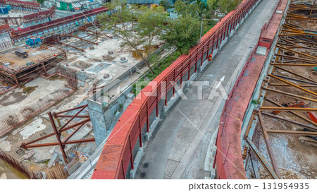 Sept 28 2025 View Of Red Elevated Road Under Construction With Steel Framework 131954935