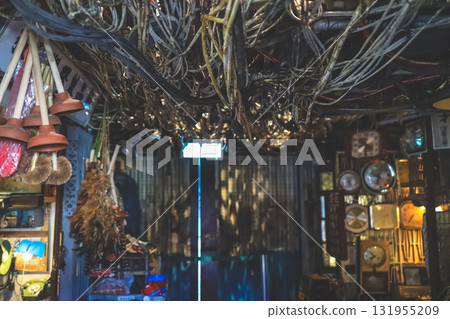Busy Vintage Market Interior With Wires Ceiling, Clocks, Busy Vintage Market Interior With Wires Ceiling, Clocks, 131955209