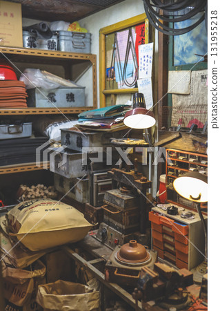 Sept 27 2025 Rusty Industrial Workshop Scene With Press, Lathe, 131955218