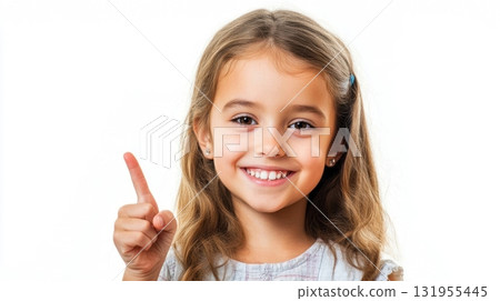 Smiling girl points up an idea. Smiling girl points up an idea. 131955445