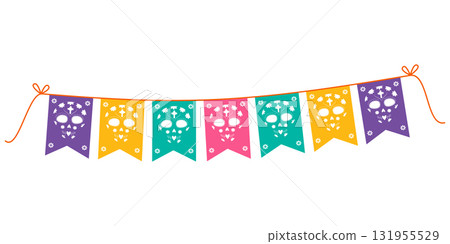 Day of the Dead Colorful Pennant Garland on Rope with Cut Out Sugar Skull Mexican Celebrations Decor 131955529