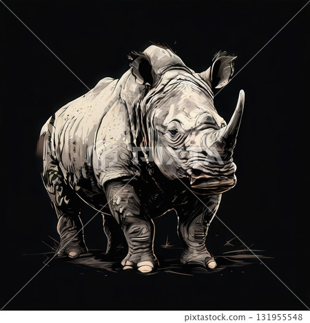 an AI Image Generator, Detailed Illustration of a White Rhinoceros Against an AI Image Generator, Detailed Illustration of a White Rhinoceros Against 131955548