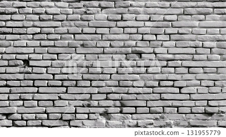 Rough black and white gray brick wall grunge texture material 131955779