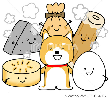 Shiba Inu looks happy surrounded by hot oden 131956067