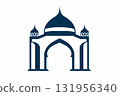 Bold mosque logo featuring an archway and dome, perfect for any project related to Islamic culture and architecture 131956340