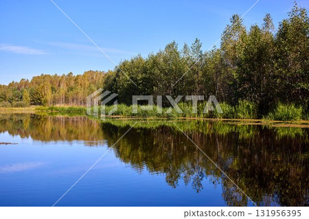 Tranquil River Reflections of Autumn Trees Tranquil River Reflections of Autumn Trees 131956395