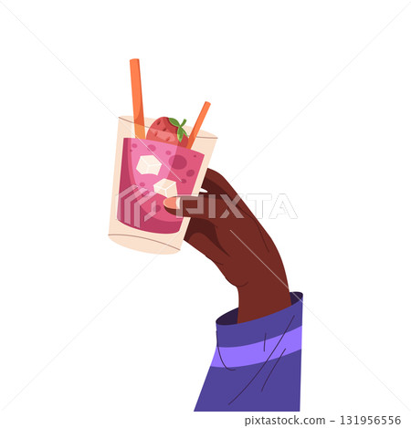 Summer beverage or bar cocktail in glass. Vector alcohol drink with garnish for night party or club festive, beach celebration. Toast icon for nightclub or exotic liquid for nightlife. Drinkware. 131956556