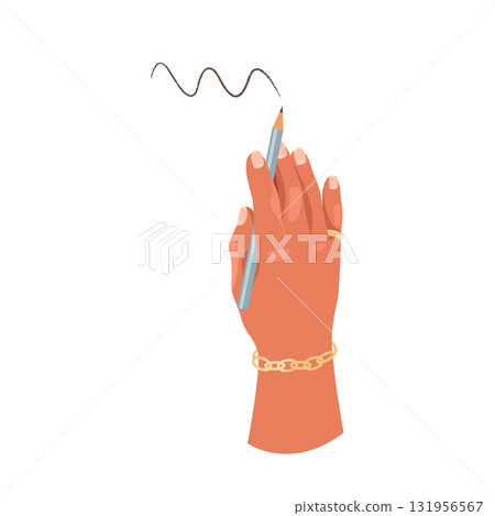 Drawing pencil in hand or vector writing tool. Education and literature, document and study, paperwork and journal icon. Outline for school or office. Calligraphy and signature. Student exam form. 131956567