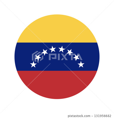 Flag of Venezuela circular badge. Round civil Venezuela flag background. Flat sticker flag of Venezuela. 131956682