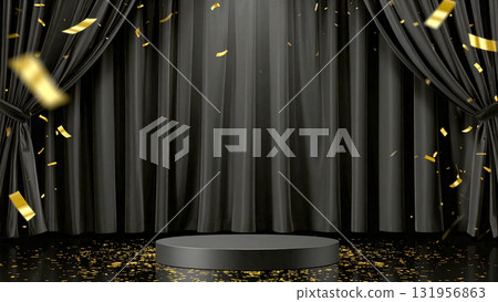 A recital filled with victory and joy on a stage with sparkling gold confetti and black velvet curtains A recital filled with victory and joy on a stage with sparkling gold confetti and black velvet curtains 131956863