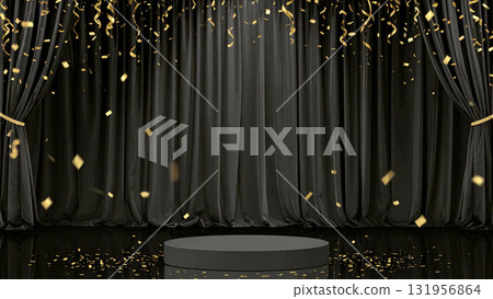A recital filled with victory and joy on a stage with sparkling gold confetti and black velvet curtains A recital filled with victory and joy on a stage with sparkling gold confetti and black velvet curtains 131956864