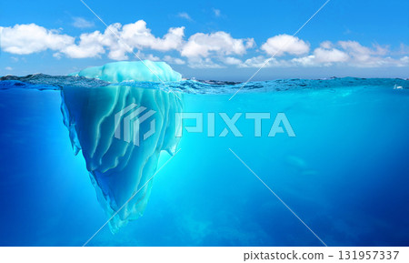 Iceberg 3d floating ocean showing hidden part Iceberg 3d floating ocean showing hidden part 131957337