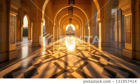 Golden Sunrise Mosque Colonnade. 131957414