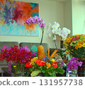 flower arrangement on window frame 131957738