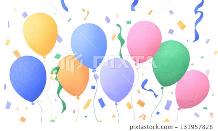 festive balloons and streamers flat design 131957828