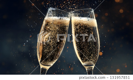 champagne toast at midnight realistic style champagne toast at midnight realistic style 131957851
