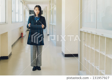 High school girl in pants style with a skirt 131957927
