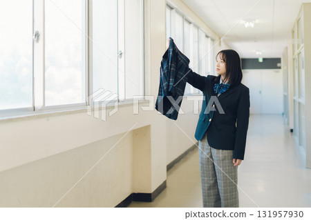 High school girl in pants style with a skirt 131957930