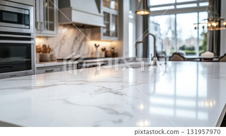Luxurious Kitchen Island with Marble Countertop 131957970