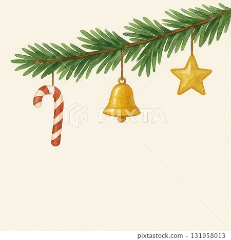 Christmas ornament series: Diagonally decorated fir tree and ornament background 131958013