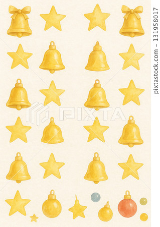 聖誕裝飾系列：水彩鈴鐺和星星圖案 131958017