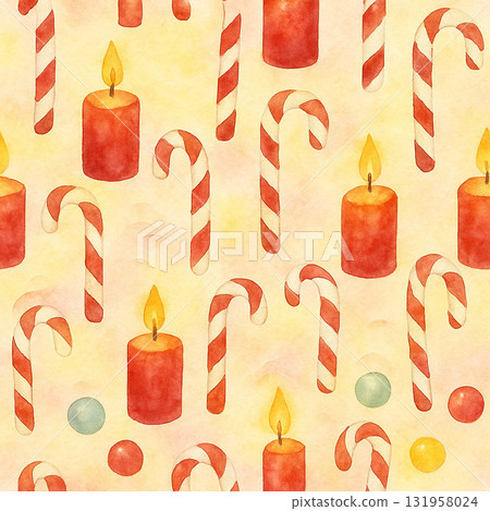 聖誕裝飾系列：水彩蠟燭與拐杖糖圖案 131958024