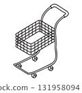 Minimalist Outline Isometric Shopping Cart Trolley 131958094