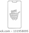 Outline Clip Art: Mobile Phone with Shopping Cart and Buy Text 131958095