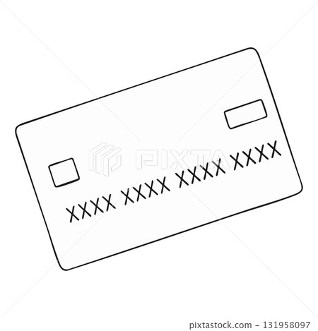 Minimalist Outline Credit Card Illustration on Transparent Background 131958097