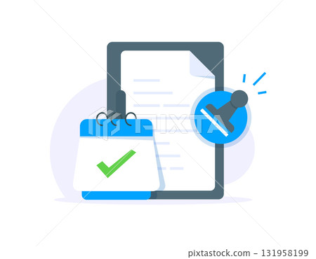new regulation concept, document with an approval stamp and a calendar. for implementation and approval of new policies new regulation concept, document with an approval stamp and a calendar. for implementation and approval of new policies 131958199
