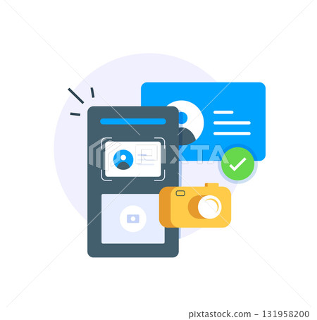 take photo of ID card with smartphone camera concept,flat design icon vector illustration take photo of ID card with smartphone camera concept,flat design icon vector illustration 131958200