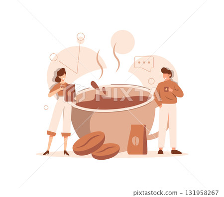 Coffee Break,Concept Showing Company Staff Relaxing and Taking Break Enjoying Coffee, Suitable for landing page, ui, web, mobile app intro card 131958267