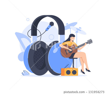 Relaxing Sound Therapy,Concept Showing a person having relaxing moment listening to music and sound, Suitable for landing page Relaxing Sound Therapy,Concept Showing a person having relaxing moment listening to music and sound, Suitable for landing page 131958273