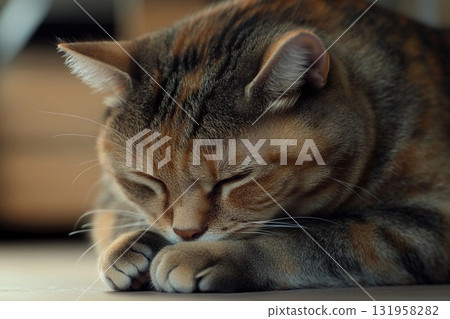 Quiet Moments of Contemplation for a Feline Friend Resting Peacefully Generative AI 131958282