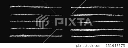 Crayon chalk brush stroke underline pen highlight. Vector hand drawn stoke element set for design texture templates, presentation, school, emphasis isolated on black background. 131958375