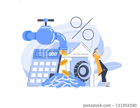 Cash Flow,Concept Showing cash coin flowing from a water tap, Suitable for landing page Cash Flow,Concept Showing cash coin flowing from a water tap, Suitable for landing page 131958390