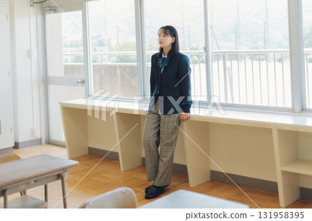 High school girl in pants style High school girl in pants style 131958395