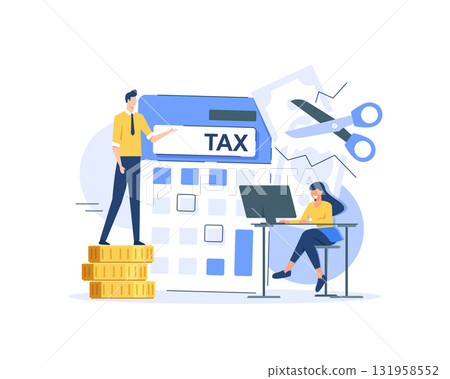 Tax Deduction,Concept Showing Businessman Cutting Tax Using A Scissors,Suitable for landing page, ui, web, app intro card Tax Deduction,Concept Showing Businessman Cutting Tax Using A Scissors,Suitable for landing page, ui, web, app intro card 131958552